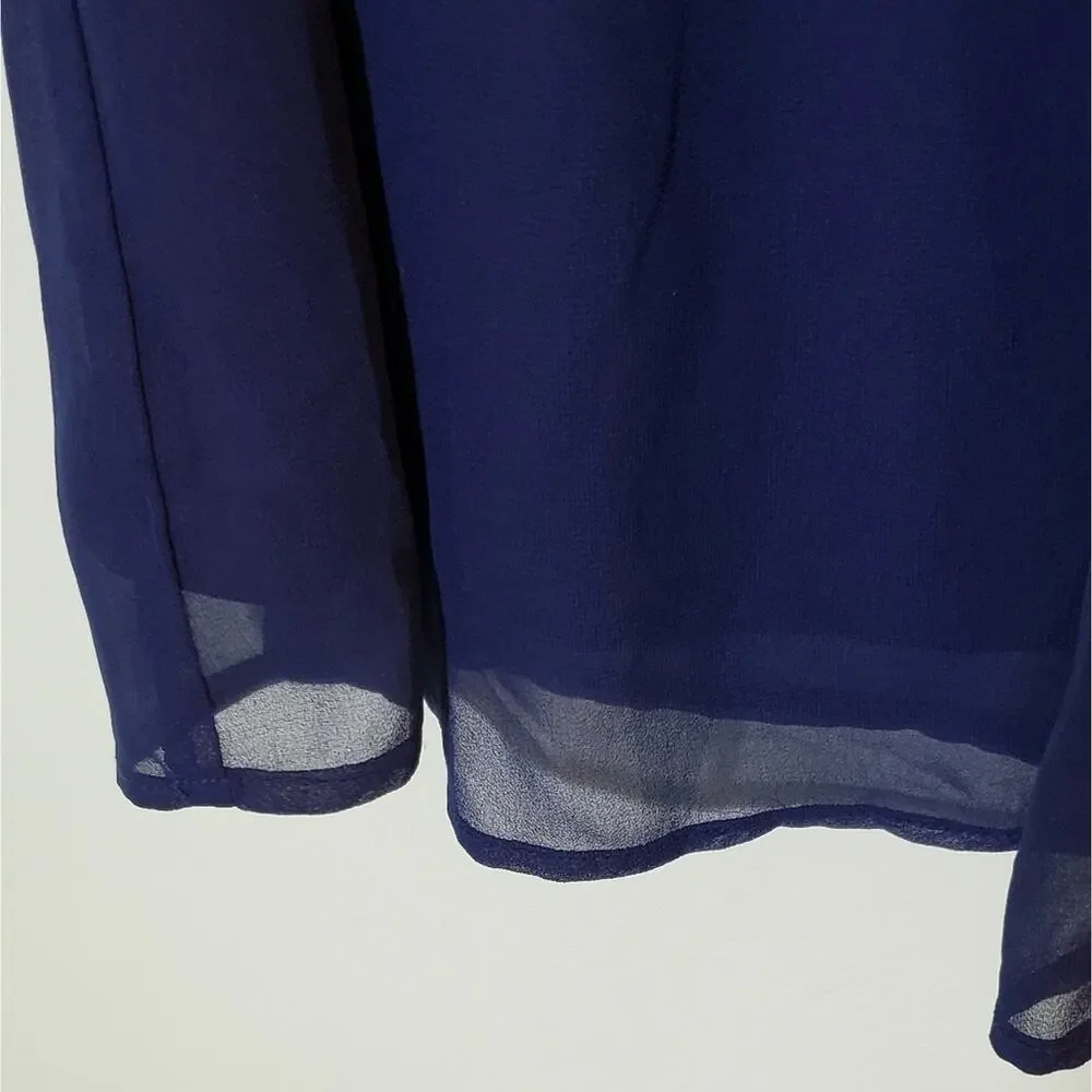 𖦹 Navy Pleated Chiffon Sleeveless Blouse Shell Top Business Casual Small